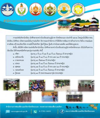 ประกาศสำนักงานการท่องเที่ยวและกีฬาจังหวัดระนอง  เรื่อง การจัดการแข่งขันกีฬานักเรียน นักศึกษาระหว่างโรงเรียนส่วนภูมิภาคจังหวัดระนอง ประจำปี ๒๕๖๒